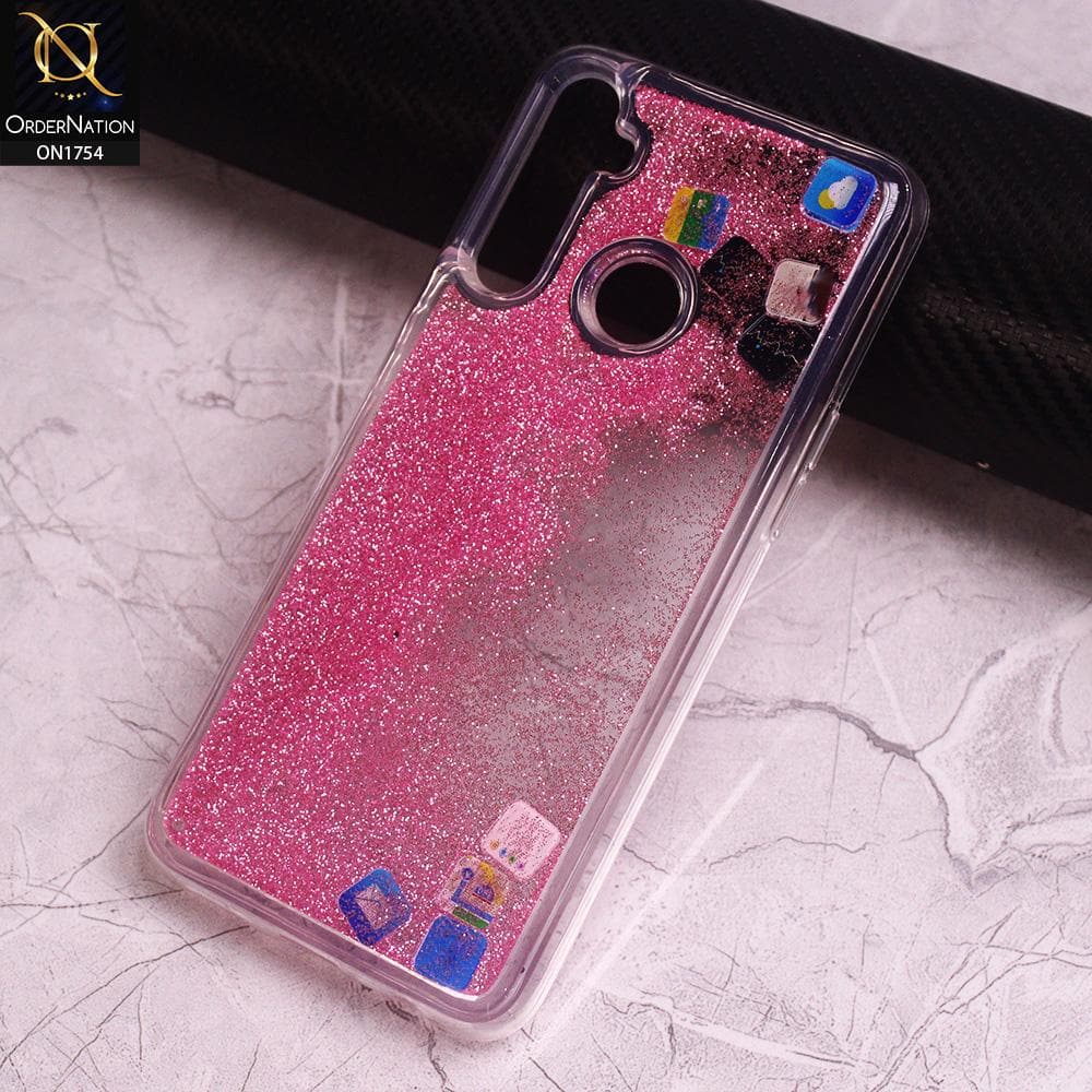 Realme 6i Cover - Pink - Design 1 - Floating Liquid Bling Glitter Icons Soft Borders Protective Case