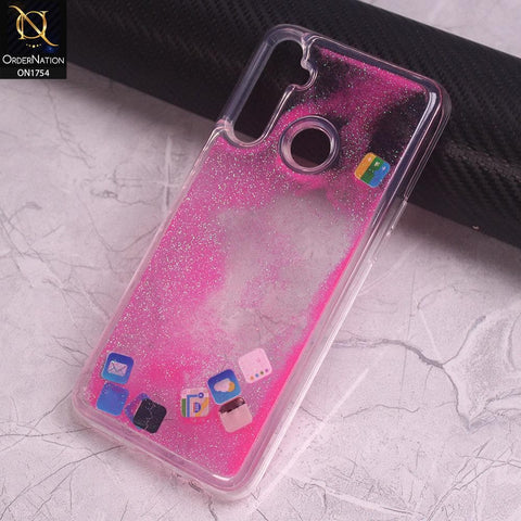 Realme 5i Cover - Pink - Design 2 - Floating Liquid Bling Glitter Icons Soft Borders Protective Case