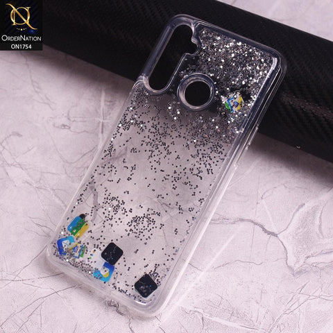 Realme 6i Cover - Silver - Floating Liquid Bling Glitter Icons Soft Borders Protective Case