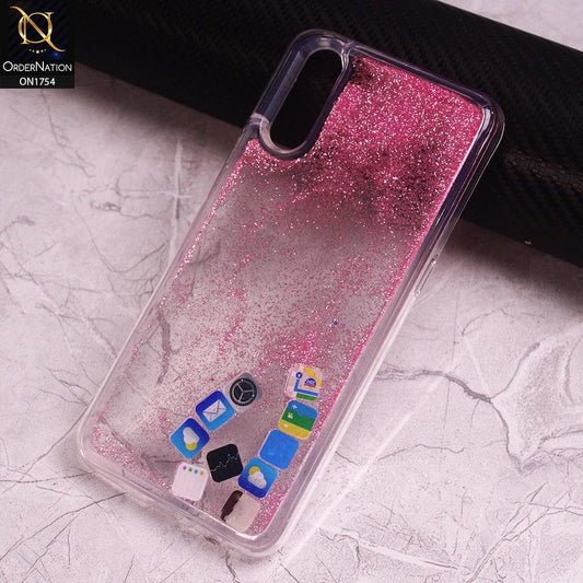 Vivo S1 Cover - Pink - Design 1 - Floating Liquid Bling Glitter Icons Soft Borders Protective Case