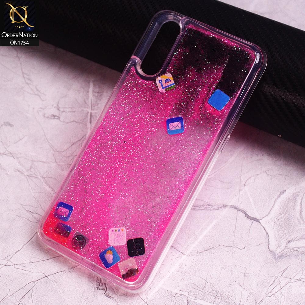 Vivo S1 Cover - Pink - Design 2 - Floating Liquid Bling Glitter Icons Soft Borders Protective Case
