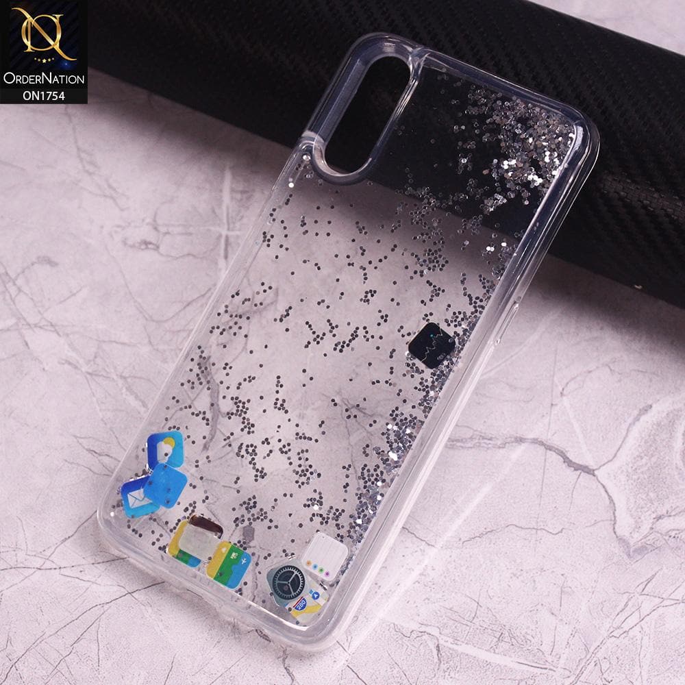 Vivo S1 Cover - Silver - Floating Liquid Bling Glitter Icons Soft Borders Protective Case
