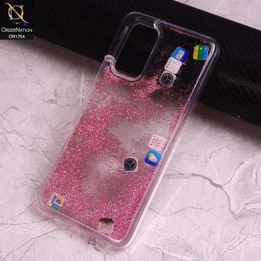 Vivo V19 Cover - Pink - Design 1 - Floating Liquid Bling Glitter Icons Soft Borders Protective Case