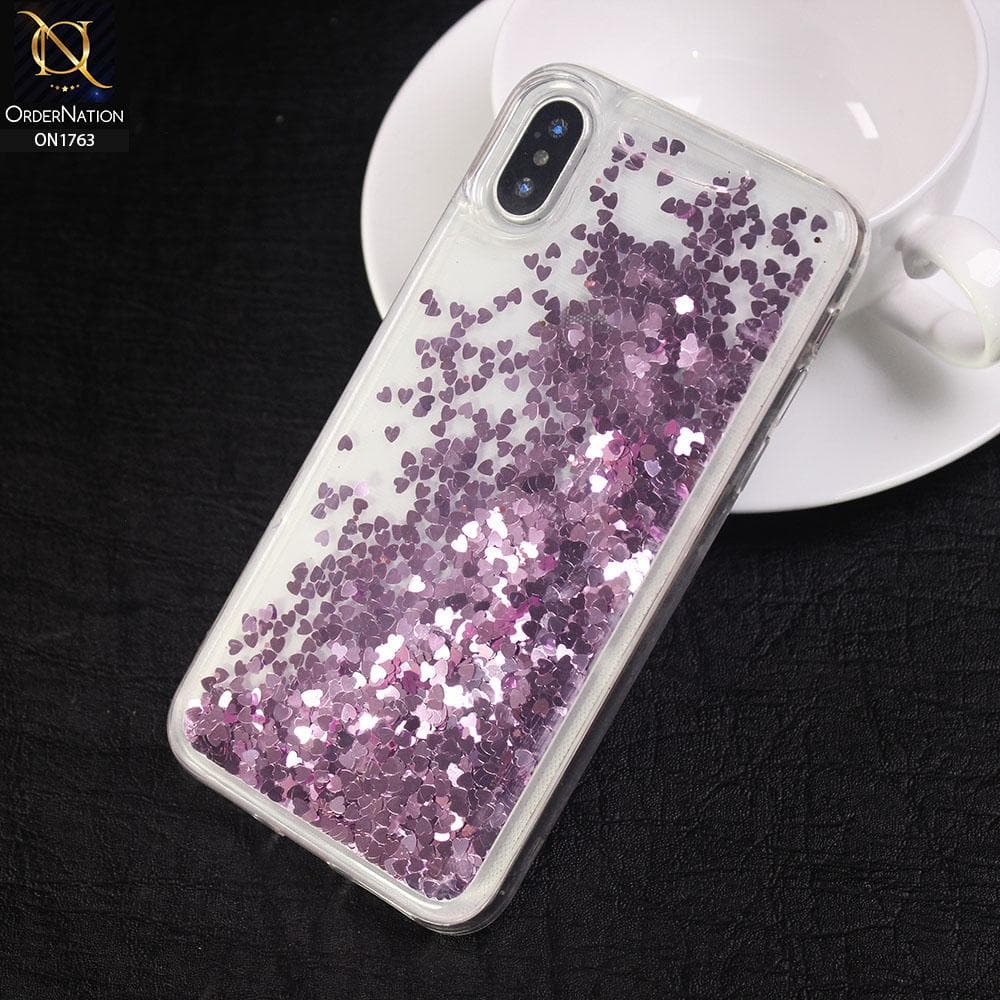 iPhone XS / X Cover - Purple - Heart Moving Glitter Hard PC Back Cover
