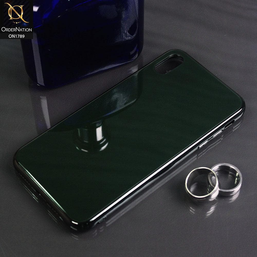 iPhone XS Max Cover - Dark Green - Shiny Tempered Glass Soft Case