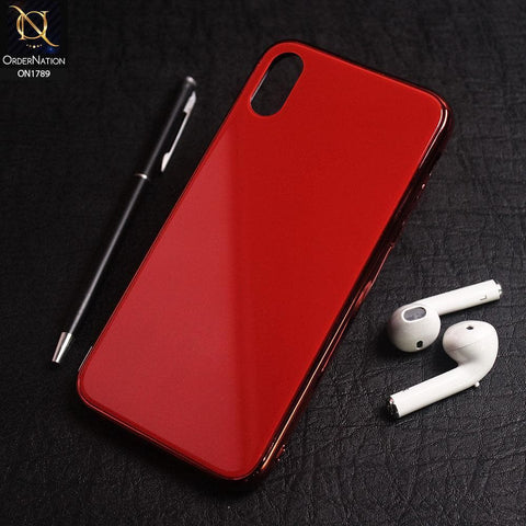 iPhone XS Max Cover - Red - Shiny Tempered Glass Soft Case