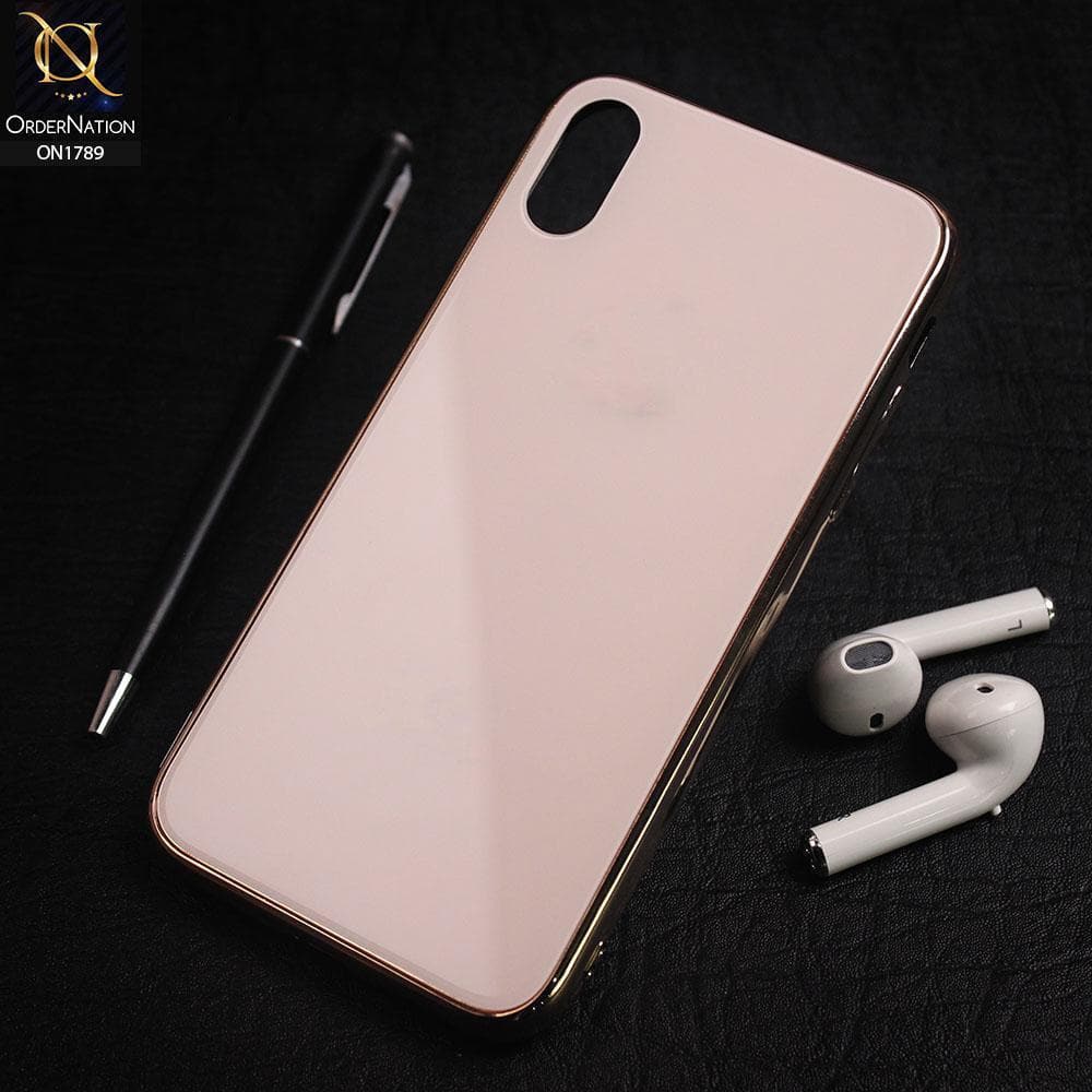 iPhone XS Max Cover - Rose Gold - Shiny Tempered Glass Soft Case