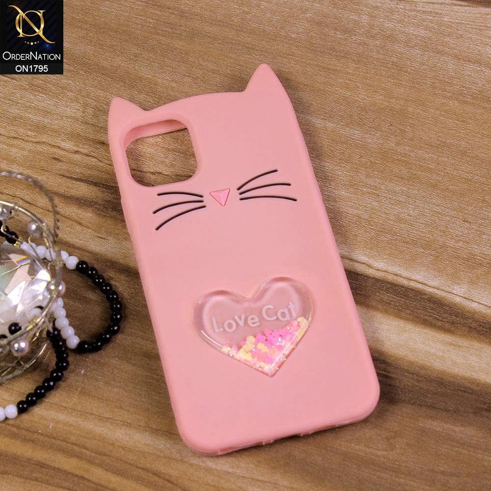 iPhone 12 Pro Max Cover - Light Pink - Rubberized Love Heart Soft Cartoon Case