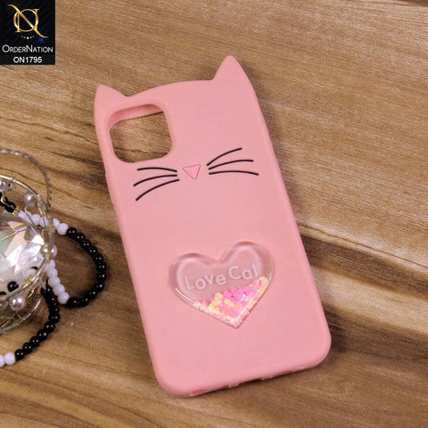 iPhone 12 Pro Max Cover - Light Pink - Rubberized Love Heart Soft Cartoon Case