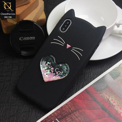 Rubberized Soft Cat Love Glitter Shine Case For iPhone XS Max - Black