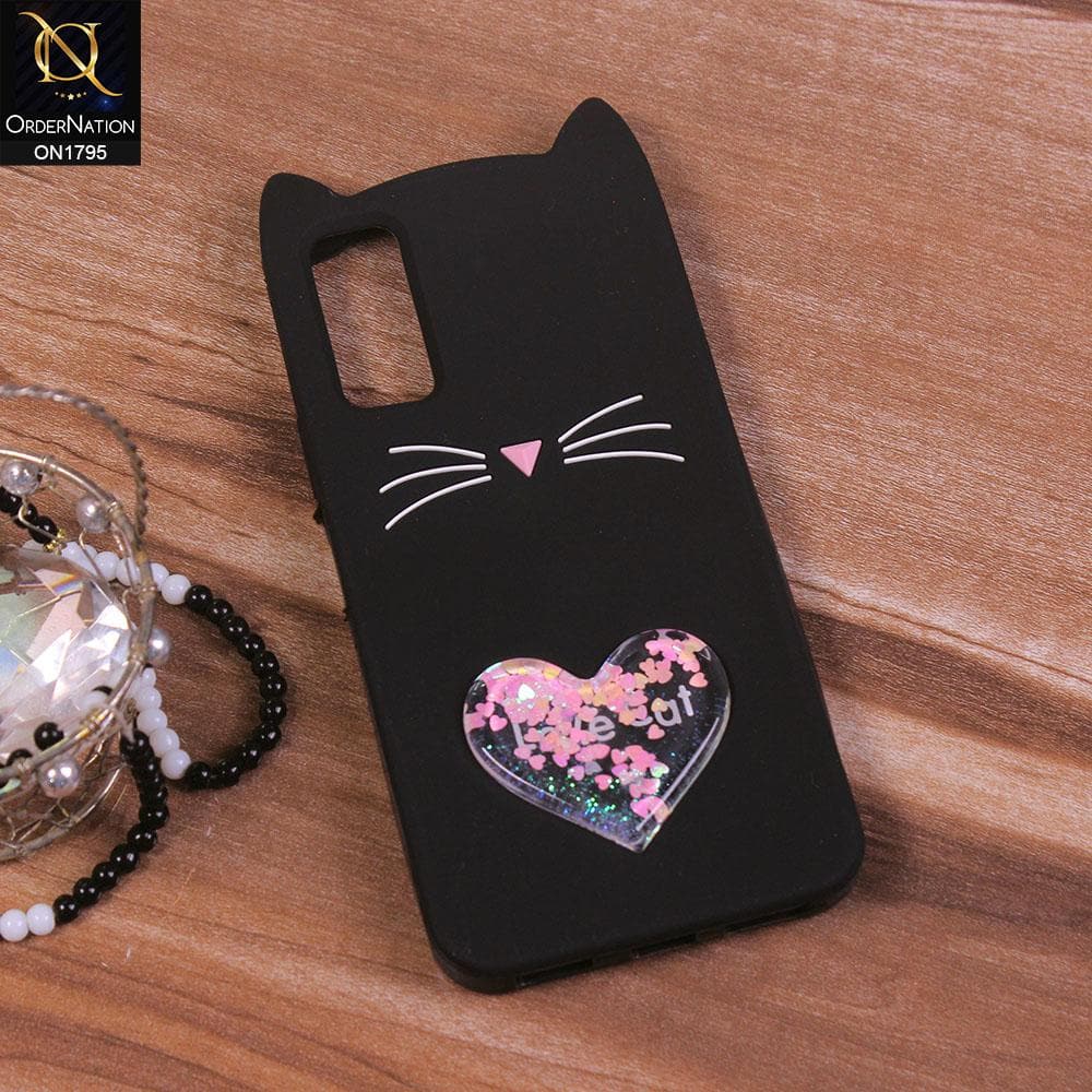 Vivo Y11s Cover - Black - Rubberized Love Heart Soft Cartoon Case