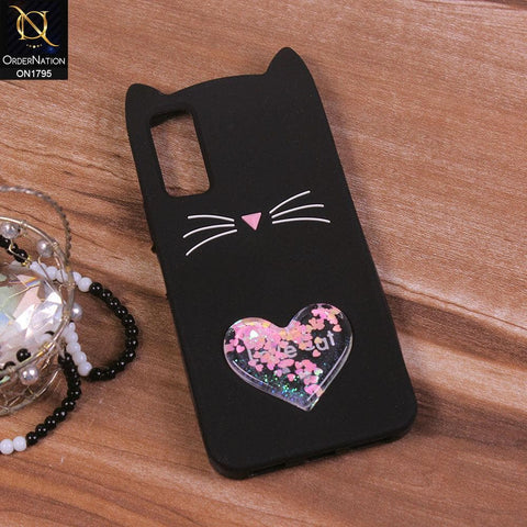 Vivo Y20 Cover - Black - Rubberized Love Heart Soft Cartoon Case