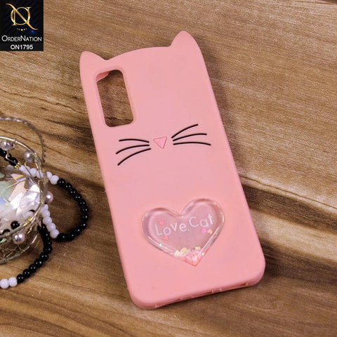 Vivo Y20 Cover - Light Pink - Rubberized Love Heart Soft Cartoon Case