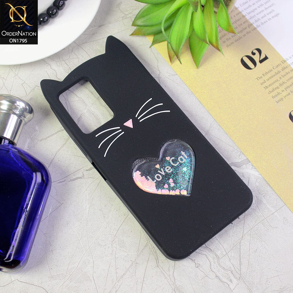 Vivo Y33s Cover - Black - Rubberized Love Heart Soft Cartoon Case