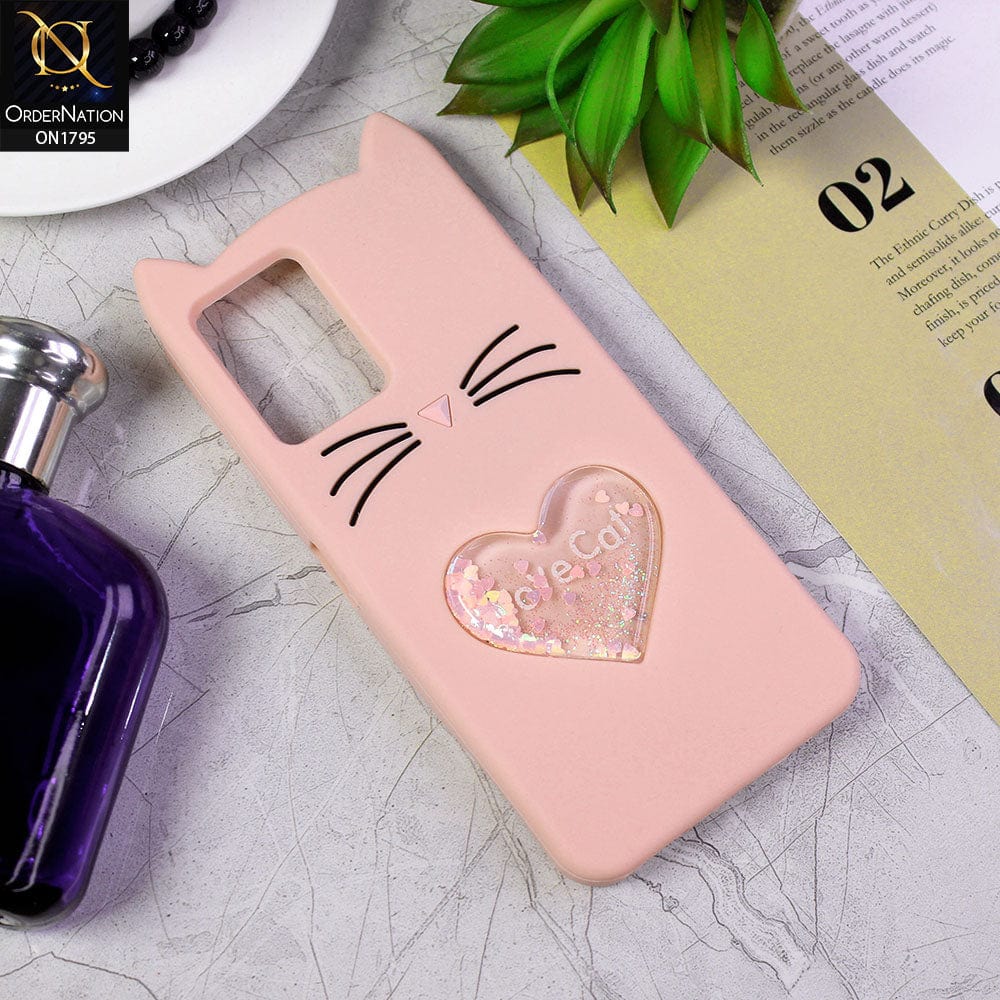 Vivo Y21s Cover - Pink - Rubberized Love Heart Soft Cartoon Case