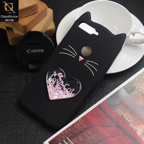 Rubberized Soft Cat Love Glitter Shine Case For Huawei Y7 Prime 2018 / Y7 2018 - Black