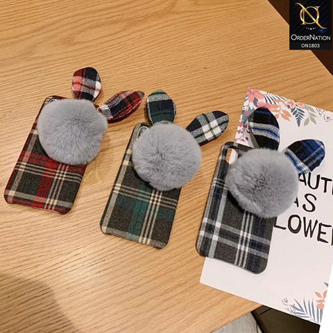 Stylish Cute British Plaid Ear Hair Ball Case For iPhone 8 / 7 - Green