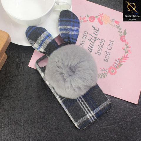 Stylish Cute British Plaid Ear Hair Ball Case For iPhone 8 / 7 - Blue