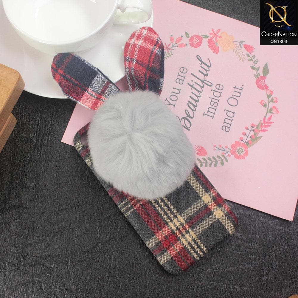 Stylish Cute British Plaid Ear Hair Ball Case For iPhone 8 / 7 - Red