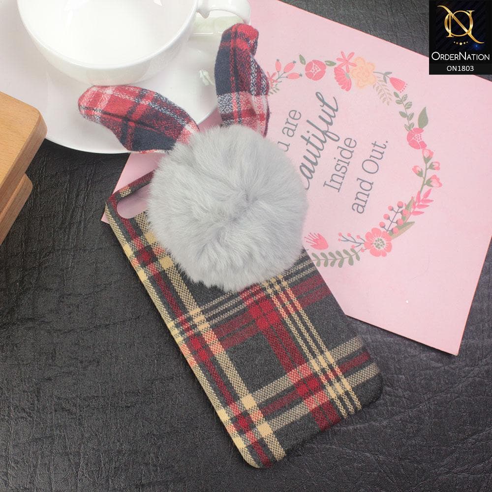 Stylish Cute British Plaid Ear Hair Ball Case For iPhone 8 Plus / 7 Plus - Red