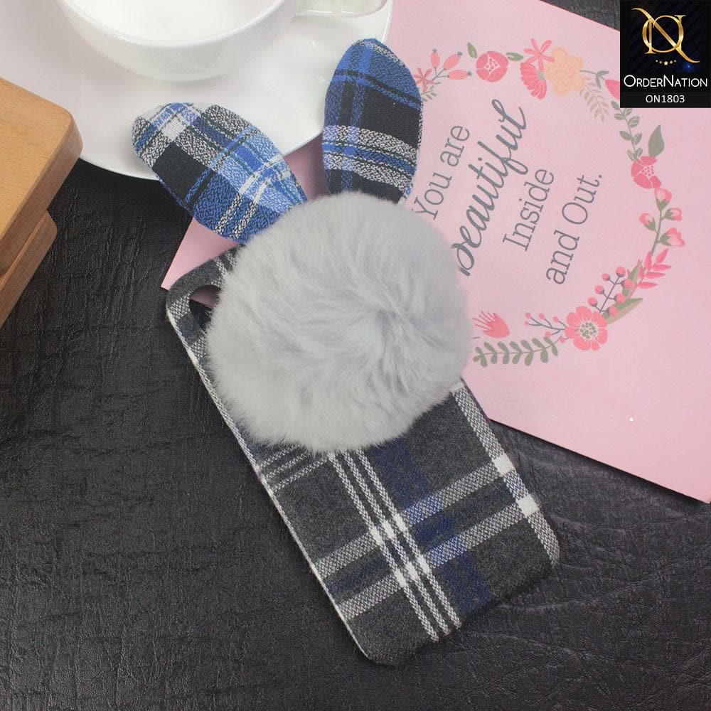 Stylish Cute British Plaid Ear Hair Ball Case For iPhone XS / X - Blue