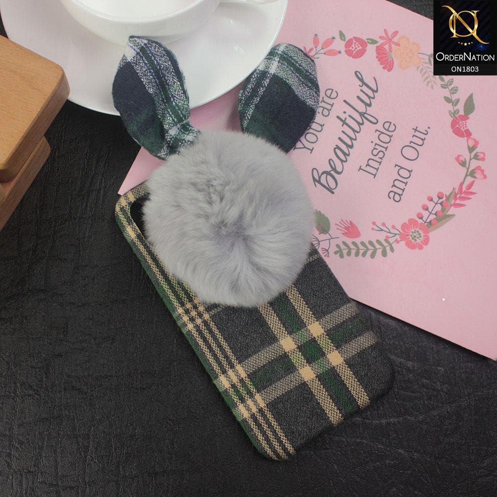 Stylish Cute British Plaid Ear Hair Ball Case For iPhone XS / X - Green
