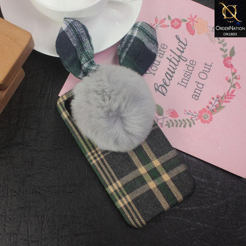 Stylish Cute British Plaid Ear Hair Ball Case For iPhone XS / X - Green