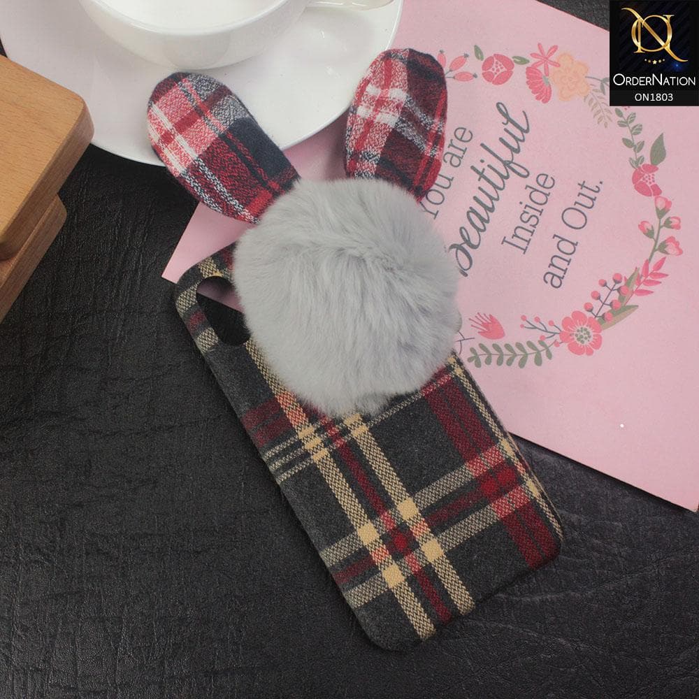 Stylish Cute British Plaid Ear Hair Ball Case For iPhone XS / X - Red