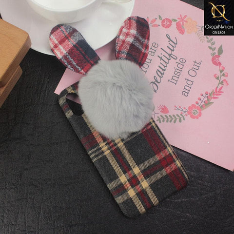 Stylish Cute British Plaid Ear Hair Ball Case For iPhone XS / X - Red