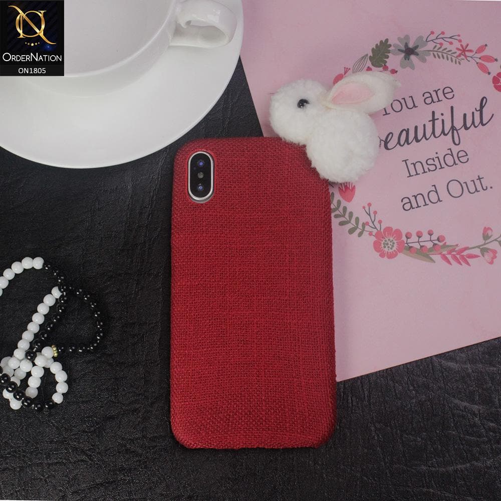 Rabbit Jeans Febric 3D Cartoon Soft Back Shell Case For iPhone XS / X - Red