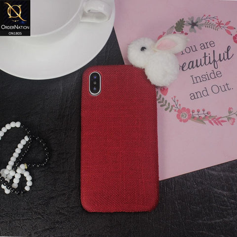 Rabbit Jeans Febric 3D Cartoon Soft Back Shell Case For iPhone XS / X - Red