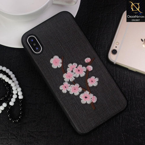 Retro Embroidery Flower Linning Texture Case For iPhone XS / X - Black