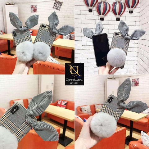 Beautiful British Style Rabbit Ear Fluffy Tail Ball Case For iPhone XS / X - Gray