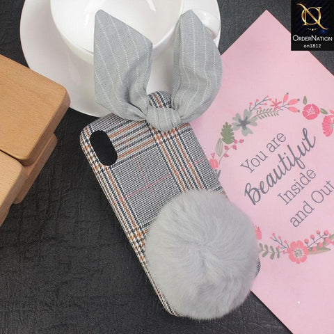 Beautiful British Style Rabbit Ear Fluffy Tail Ball Case For iPhone XS / X - Gray