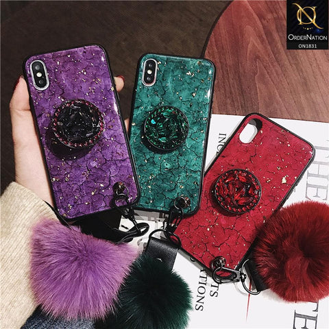 Cute Gold Foil Trending Crystal Shine Ring Phone Case For iPhone XS / X - Green