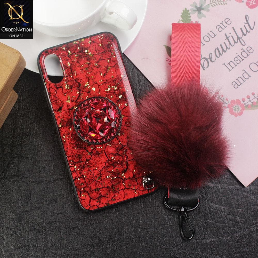 Cute Gold Foil Trending Crystal Shine Ring Phone Case For iPhone XS / X - Red