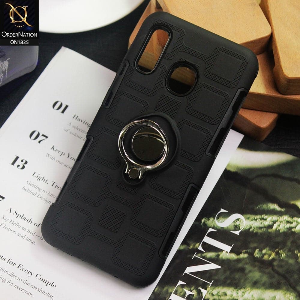 Samsung Galaxy A20 Cover - Black - Luxury Hybrid Silicone Ring Holder Case