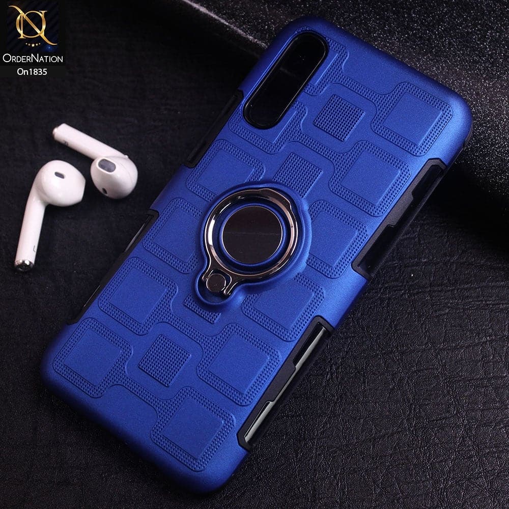 Samsung Galaxy A50 Cover - Blue - Luxury Hybrid Silicone Ring Holder Case