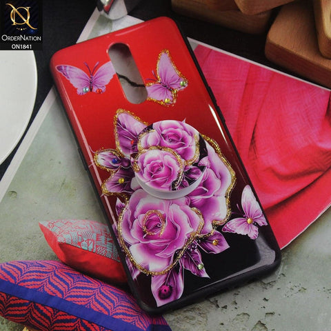 Oppo F11 Cover - Purple - Bling Diamond Glitter Flower With Matching Mobile Holder Soft Case