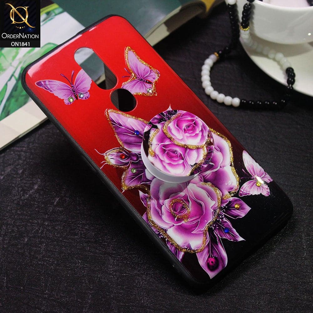Oppo F11 Pro Cover - Purple - Bling Diamond Glitter Flower With Matching Mobile Holder Soft Case