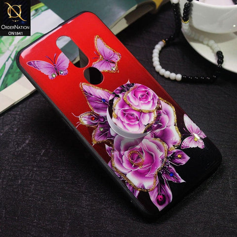 Oppo F11 Pro Cover - Purple - Bling Diamond Glitter Flower With Matching Mobile Holder Soft Case