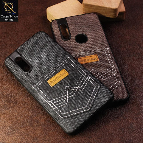 Jeans Texture With Card Pocket Back Case For Vivo Y91C - Brown