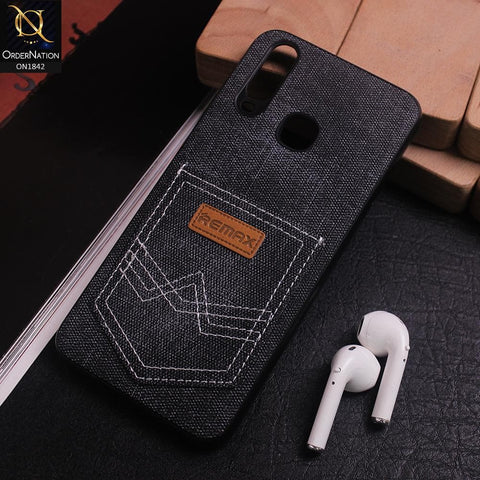 Jeans Texture With Card Pocket Back Case For Vivo Y15 - Black