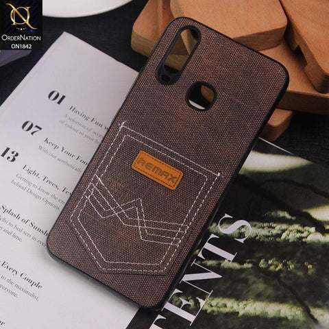 Jeans Texture With Card Pocket Back Case For Vivo Y15 - Brown