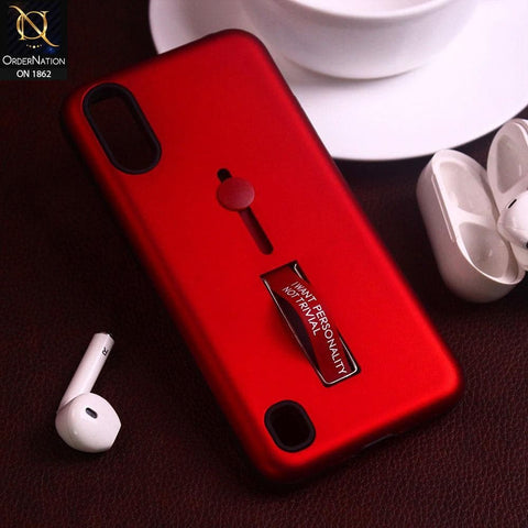 Samsung Galaxy A01 Cover - Red - Stylish Slide Finger Grip With Metal Kickstand Case