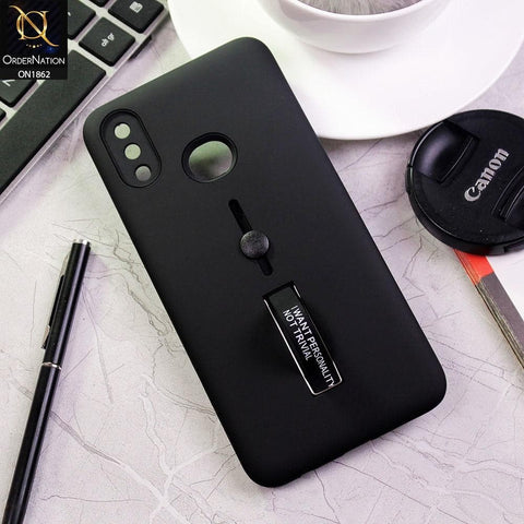 Samsung Galaxy A10s Cover - Black - Stylish Slide Finger Grip With Metal Kickstand Case