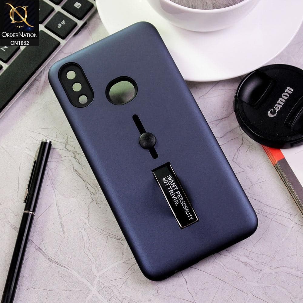 Samsung Galaxy A10s Cover - Blue - Stylish Slide Finger Grip With Metal Kickstand Case
