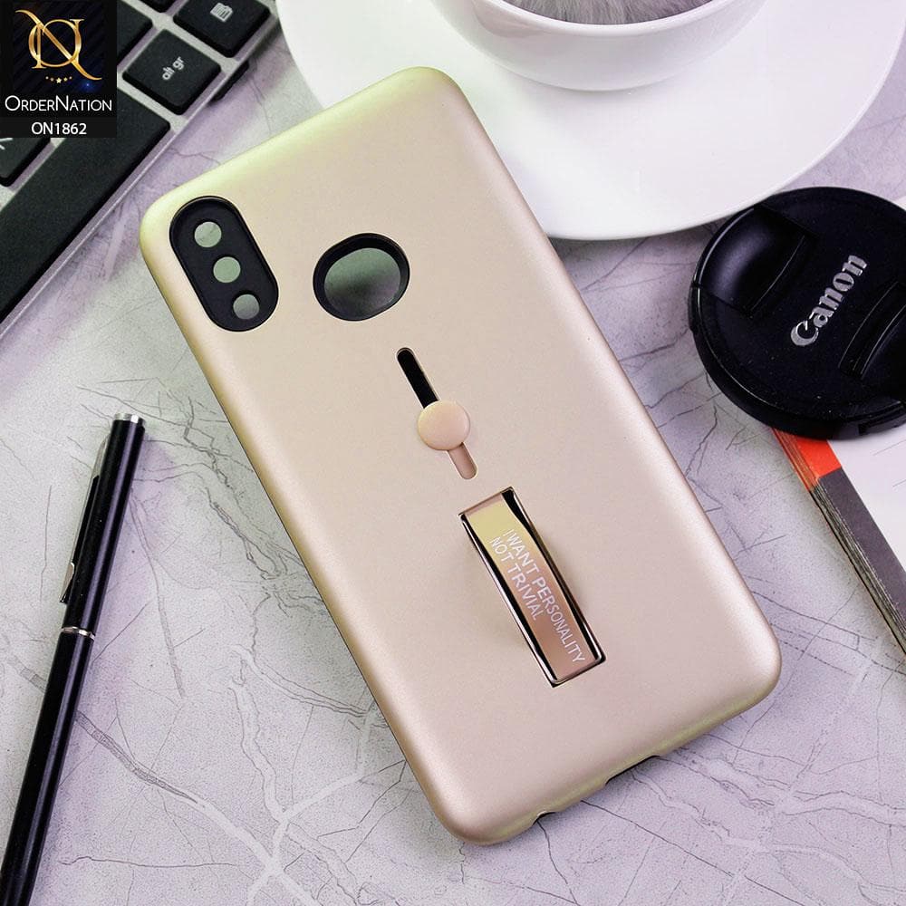 Samsung Galaxy A10s Cover - Golden - Stylish Slide Finger Grip With Metal Kickstand Case