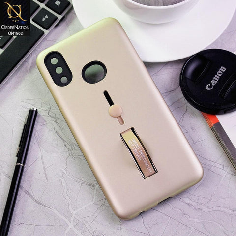 Samsung Galaxy A10s Cover - Golden - Stylish Slide Finger Grip With Metal Kickstand Case