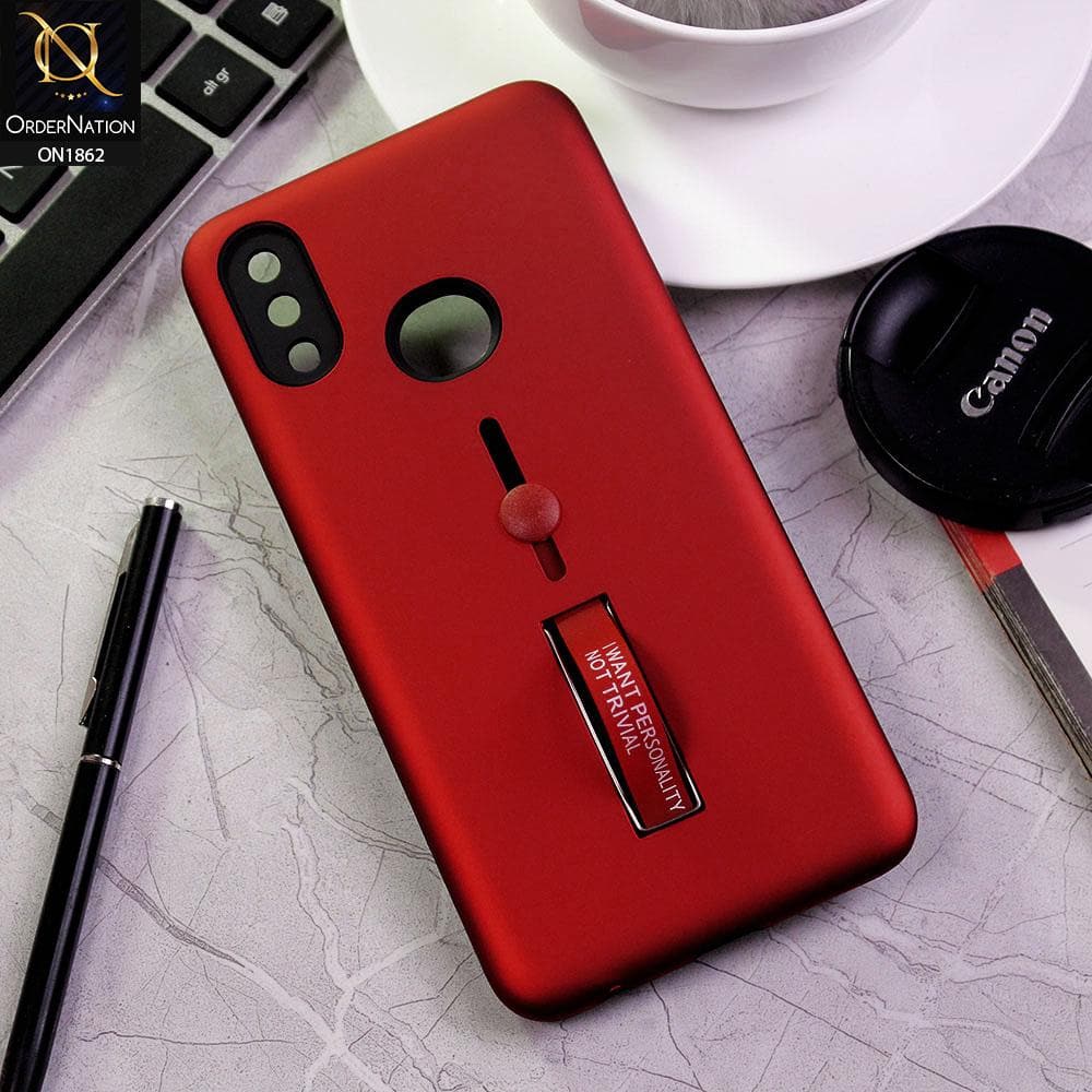 Samsung Galaxy A10s Cover - Red - Stylish Slide Finger Grip With Metal Kickstand Case